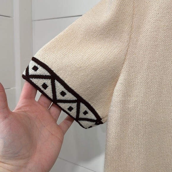 Vintage St. John Cream Black Open Cardigan Sweater Shirt Geometric Pockets Small - Picture 5 of 7